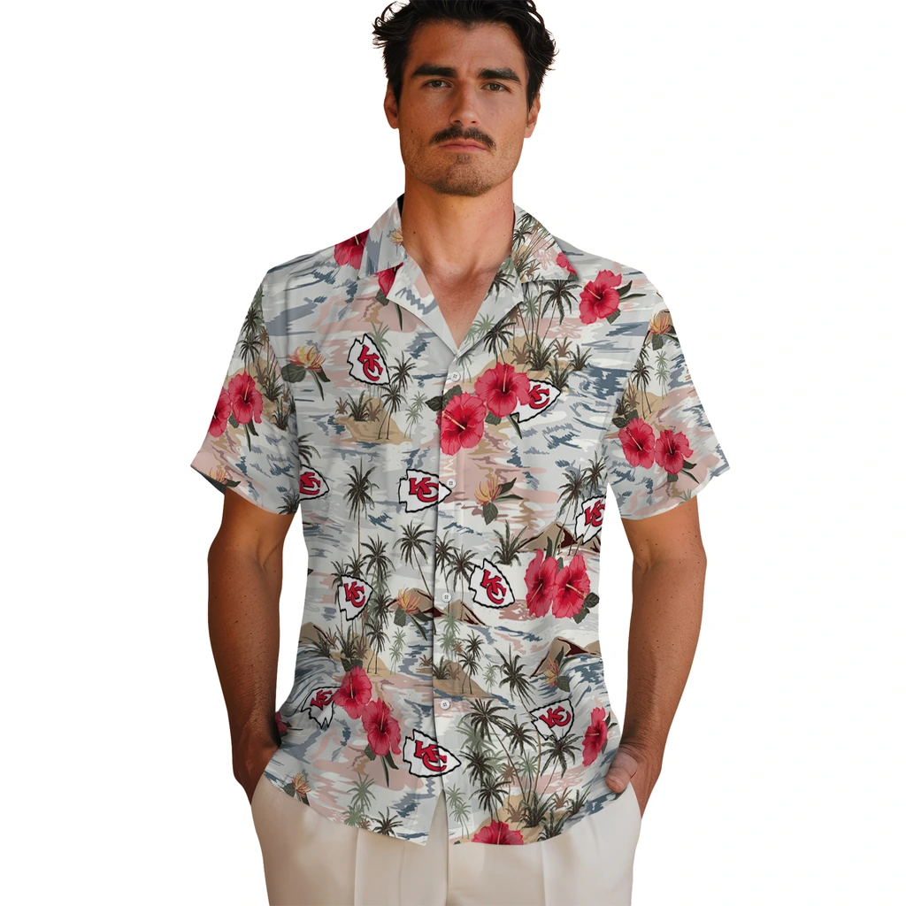 Kansas City Chiefs Hawaiian Shirt - Hibiscus Seaside kansas city chiefs hibiscus seaside white hawaiian shirts fashion forward