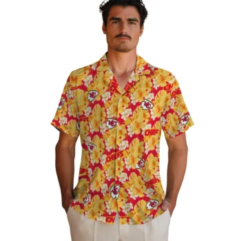 kansas city chiefs hibiscus tropics red yellow hawaiian shirts fashion forward