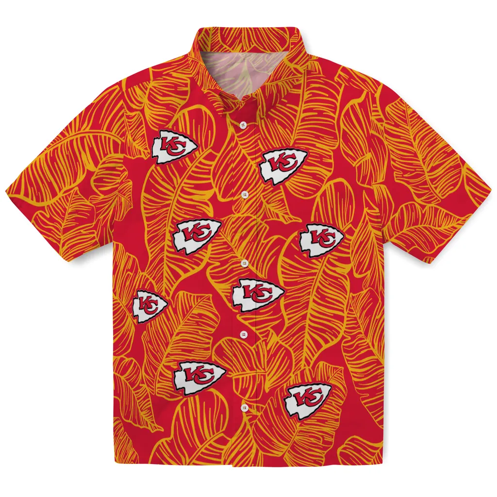 Kansas City Chiefs Hawaiian Shirt - Leaf Outline kansas city chiefs leaf outline red hawaiian shirts best selling