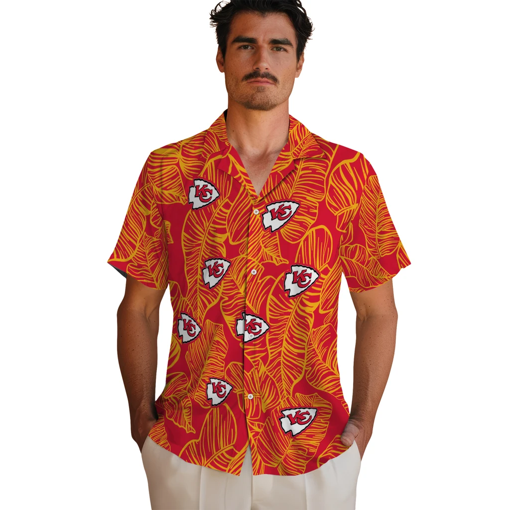 Kansas City Chiefs Hawaiian Shirt - Leaf Outline kansas city chiefs leaf outline red hawaiian shirts fashion forward