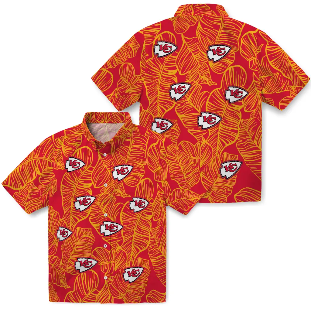 Kansas City Chiefs Hawaiian Shirt - Leaf Outline kansas city chiefs leaf outline red hawaiian shirts high quality