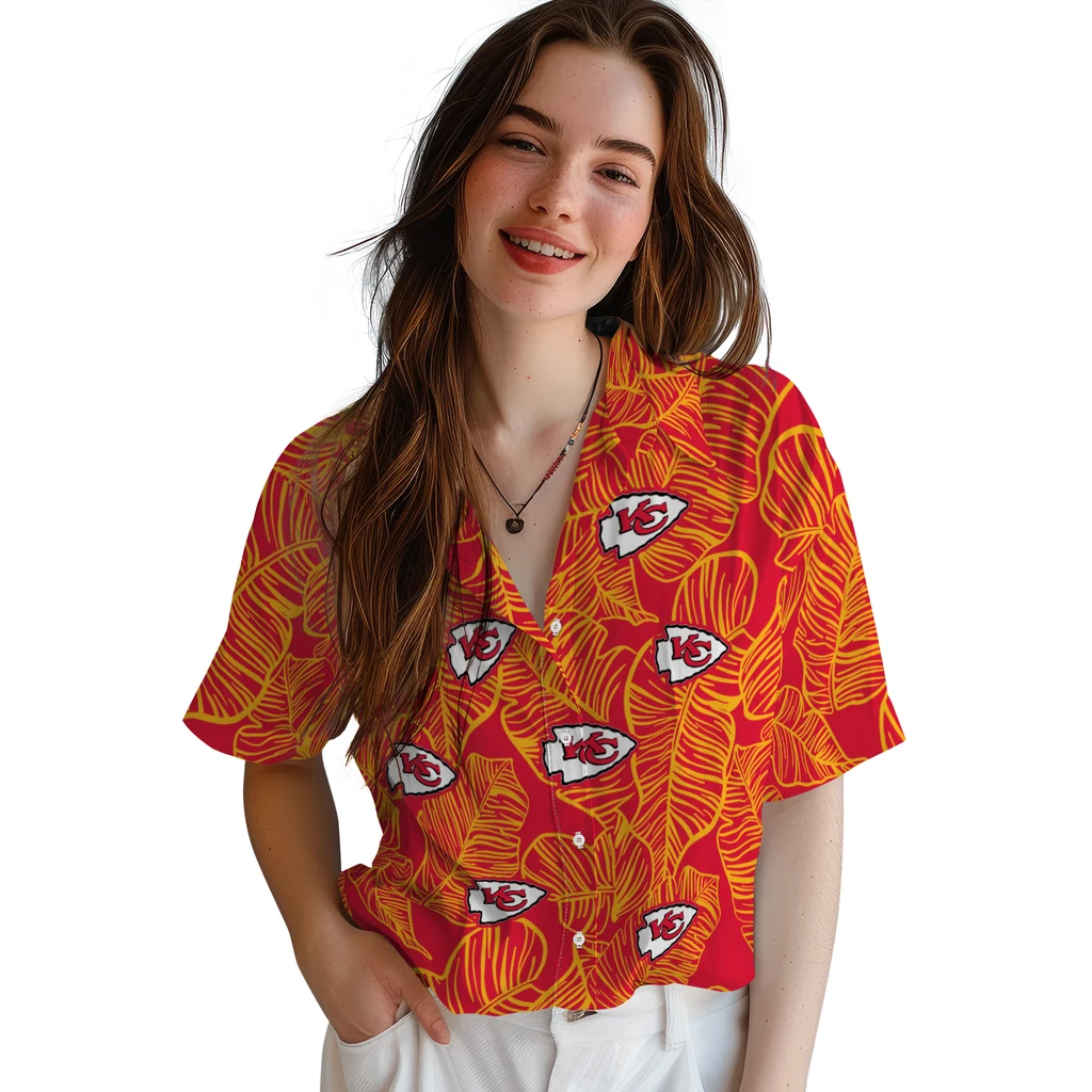 Kansas City Chiefs Hawaiian Shirt - Leaf Outline kansas city chiefs leaf outline red hawaiian shirts latest model