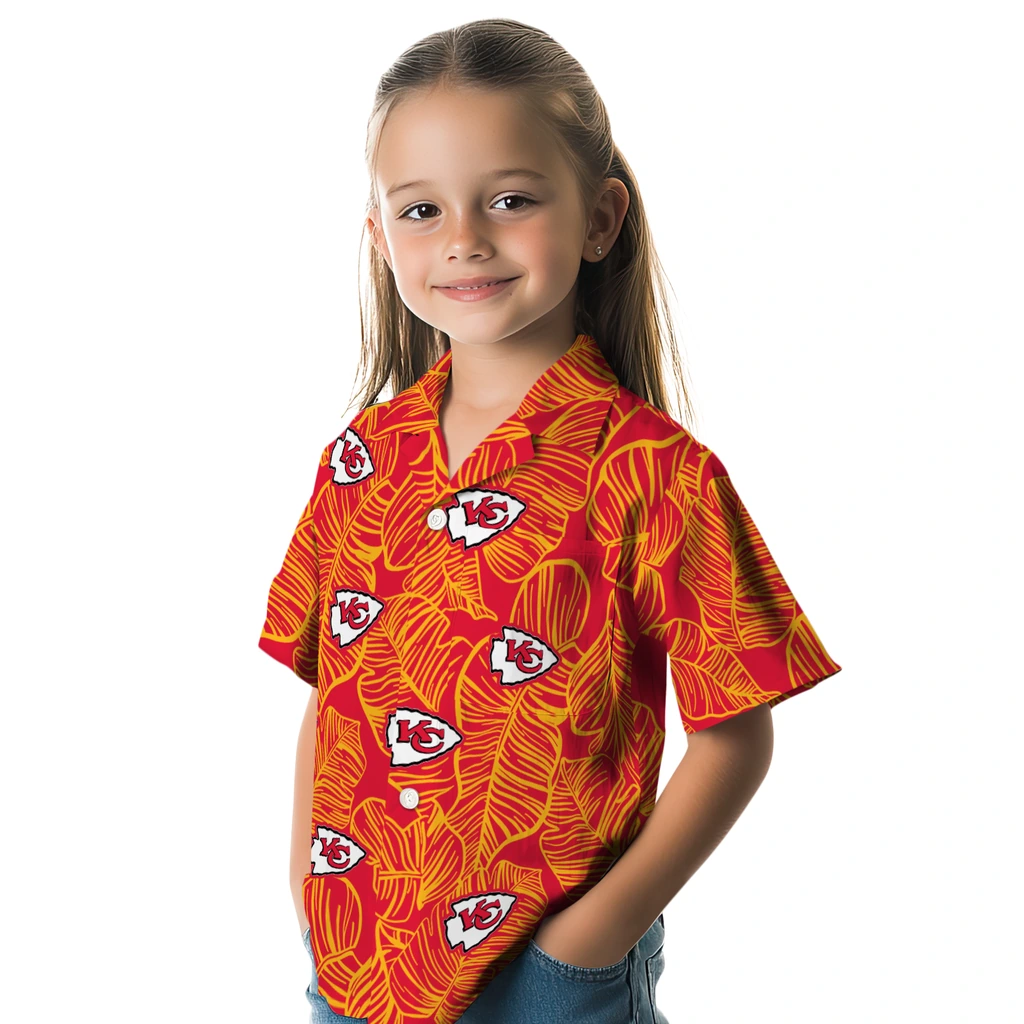 Kansas City Chiefs Hawaiian Shirt - Leaf Outline kansas city chiefs leaf outline red hawaiian shirts premium grade