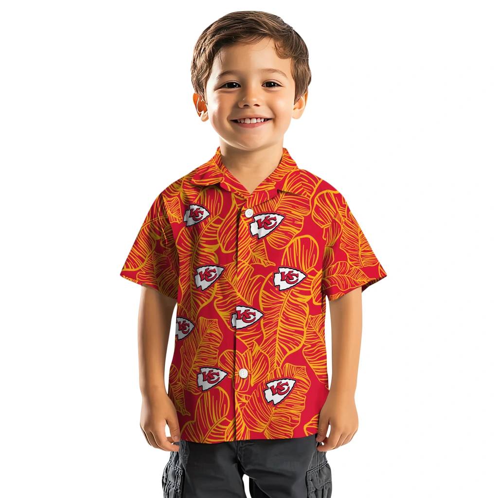 Kansas City Chiefs Hawaiian Shirt - Leaf Outline kansas city chiefs leaf outline red hawaiian shirts top rated