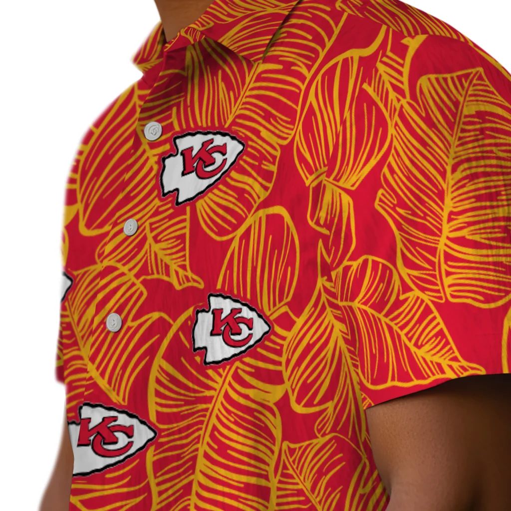 Kansas City Chiefs Hawaiian Shirt - Leaf Outline kansas city chiefs leaf outline red hawaiian shirts trendy