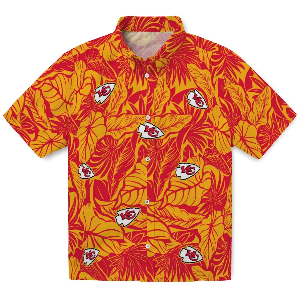 Kansas City Chiefs Hawaiian Shirt - Monstera Layer kansas city chiefs monstera layer red hawaiian shirts best selling