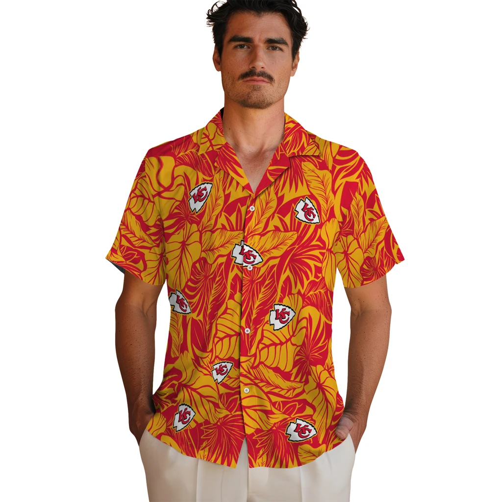 Kansas City Chiefs Hawaiian Shirt - Monstera Layer kansas city chiefs monstera layer red hawaiian shirts fashion forward