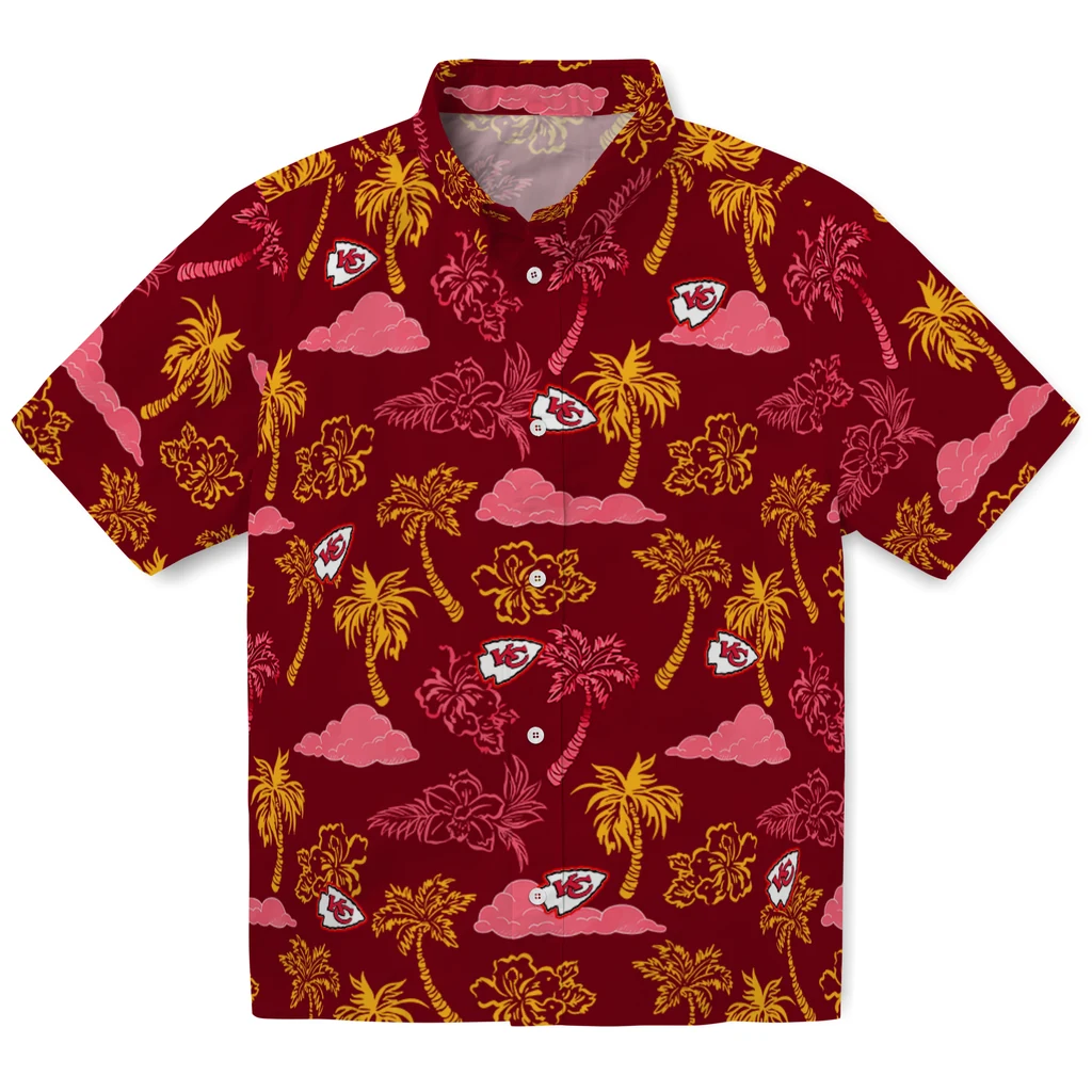 Kansas City Chiefs Hawaiian Shirt - Palm And Clouds kansas city chiefs palm and clouds red hawaiian shirts best selling