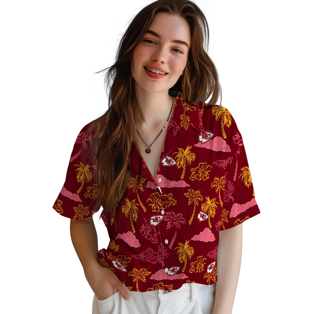 Kansas City Chiefs Hawaiian Shirt - Palm And Clouds kansas city chiefs palm and clouds red hawaiian shirts latest model