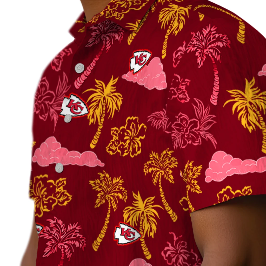 Kansas City Chiefs Hawaiian Shirt - Palm And Clouds kansas city chiefs palm and clouds red hawaiian shirts trendy