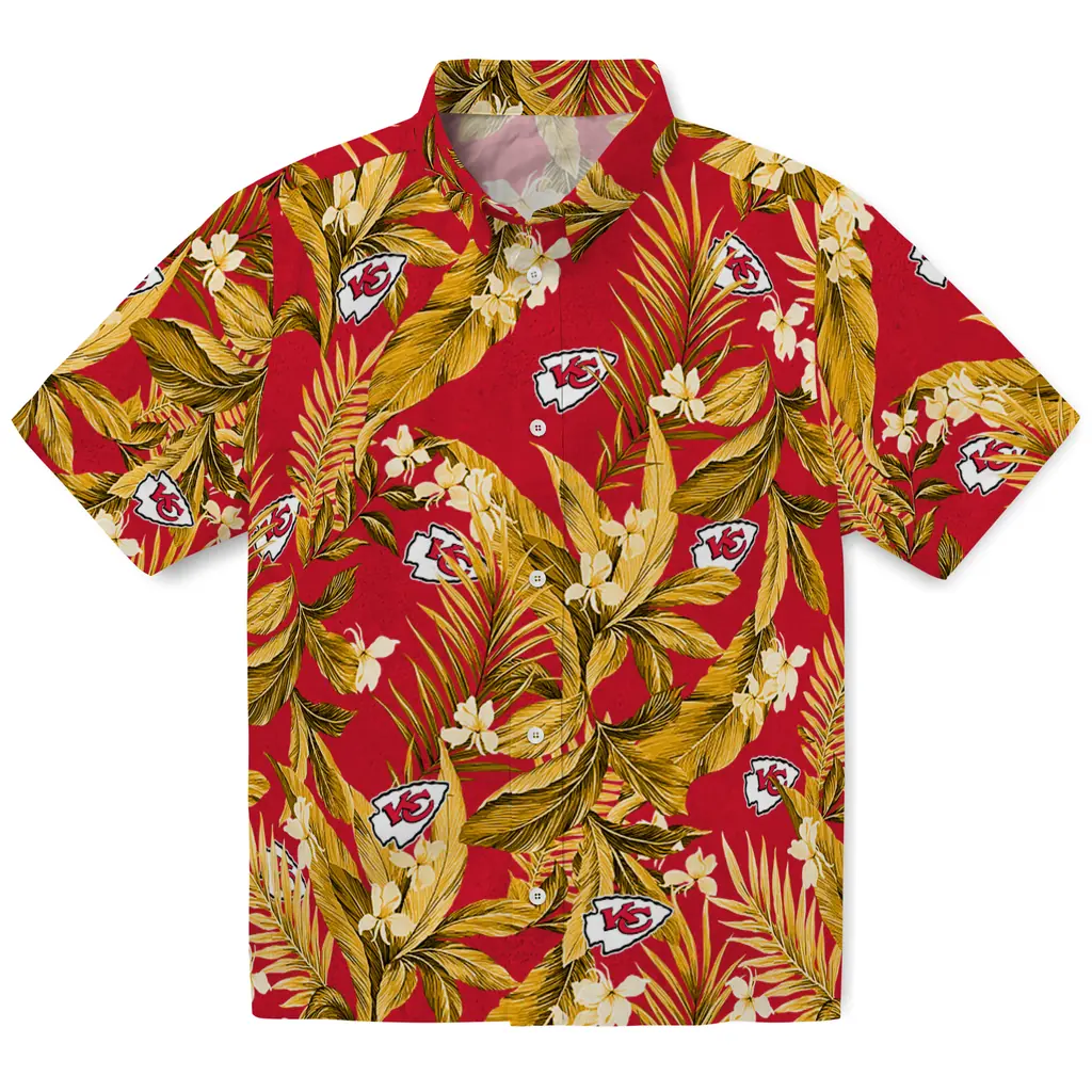 Kansas City Chiefs Hawaiian Shirt - Palm Leaves kansas city chiefs palm leaves red hawaiian shirts best selling