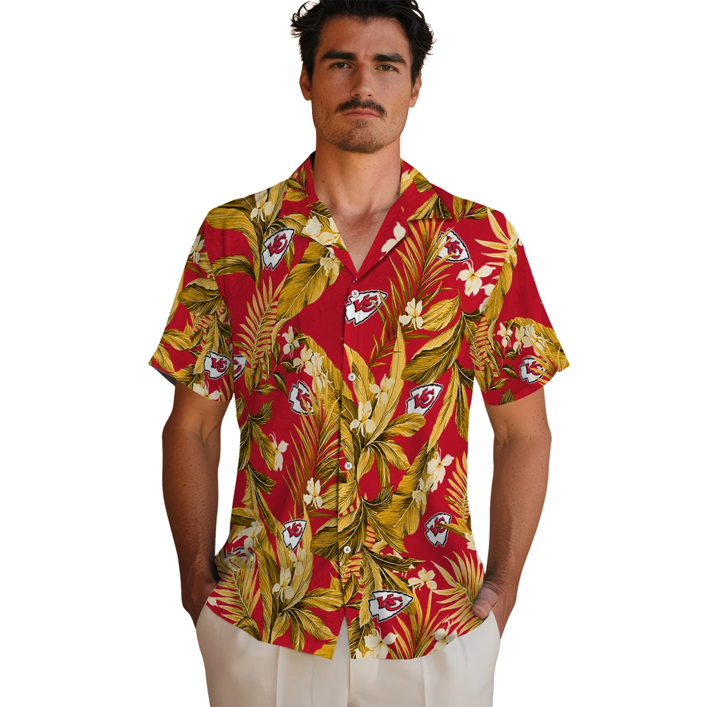 Kansas City Chiefs Hawaiian Shirt - Palm Leaves kansas city chiefs palm leaves red hawaiian shirts fashion forward