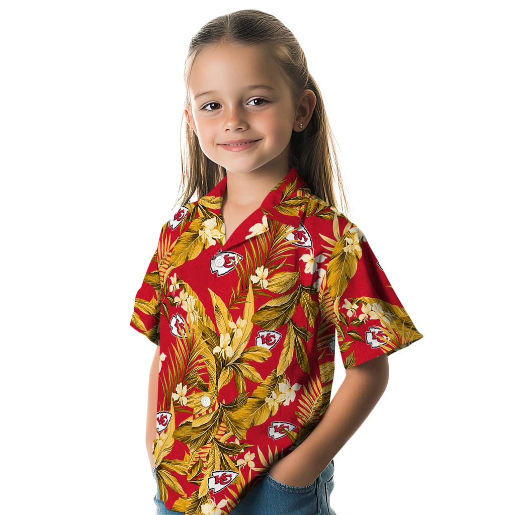Kansas City Chiefs Hawaiian Shirt - Palm Leaves kansas city chiefs palm leaves red hawaiian shirts premium grade