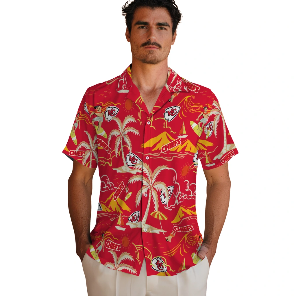 Kansas City Chiefs Hawaiian Shirt - Palm Tree Island kansas city chiefs palm tree island red hawaiian shirts fashion forward
