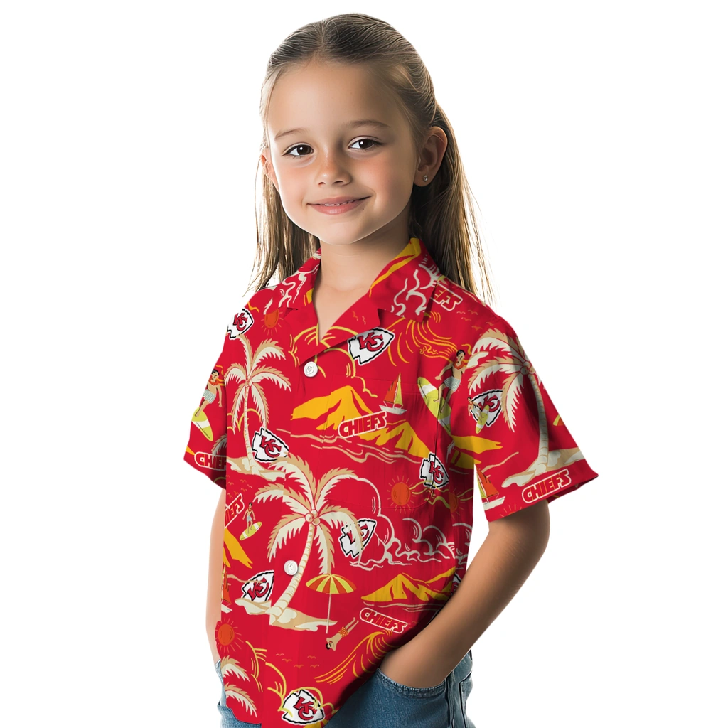 Kansas City Chiefs Hawaiian Shirt - Palm Tree Island kansas city chiefs palm tree island red hawaiian shirts premium grade