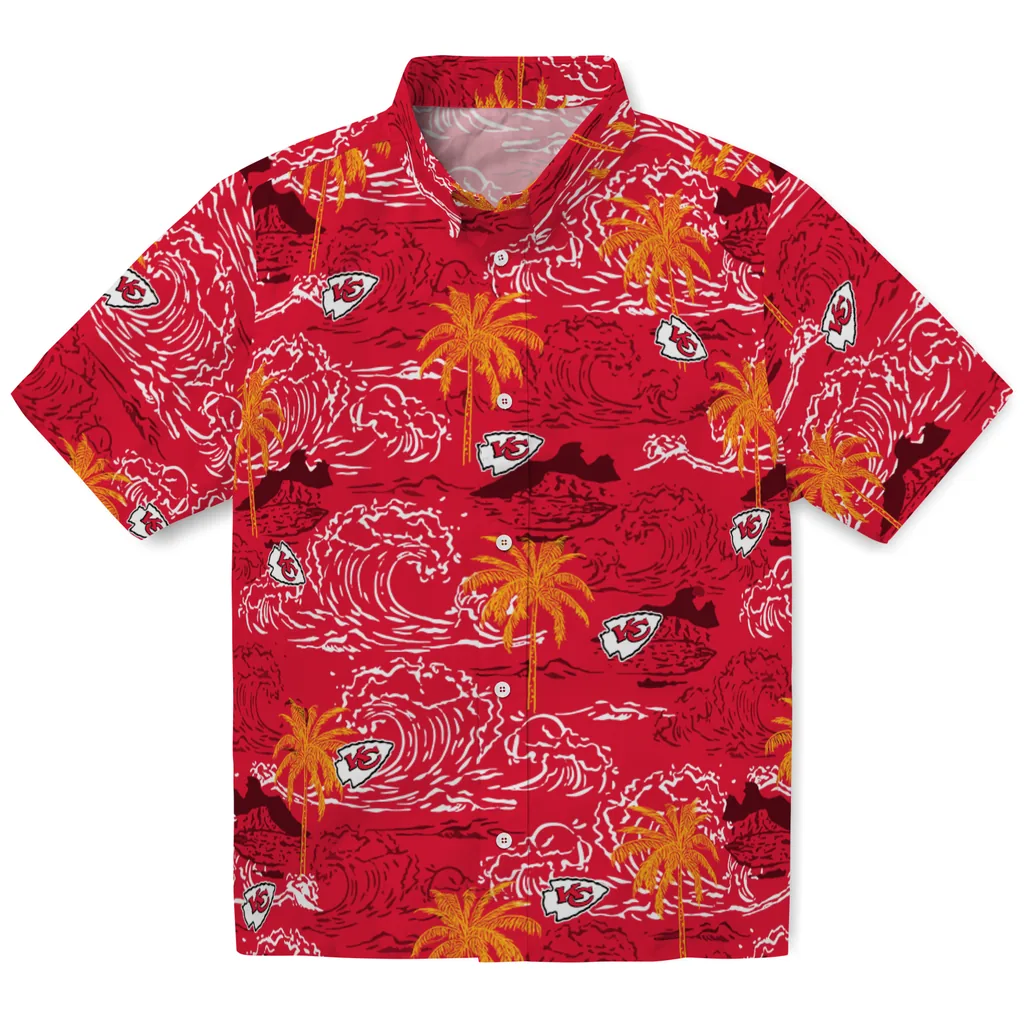 Kansas City Chiefs Hawaiian Shirt - Wave Palm kansas city chiefs wave palm red hawaiian shirts best selling