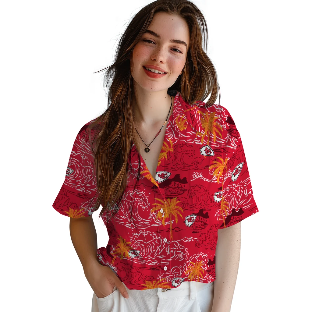 Kansas City Chiefs Hawaiian Shirt - Wave Palm kansas city chiefs wave palm red hawaiian shirts latest model