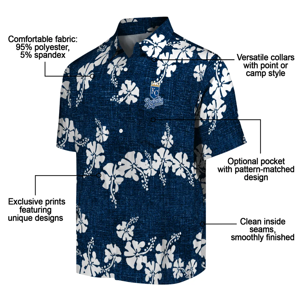 Kansas City Royals Hawaiian Shirt - 50th State Flower kansas city royals hibiscus petals royal blue hawaiian shirts new arrival