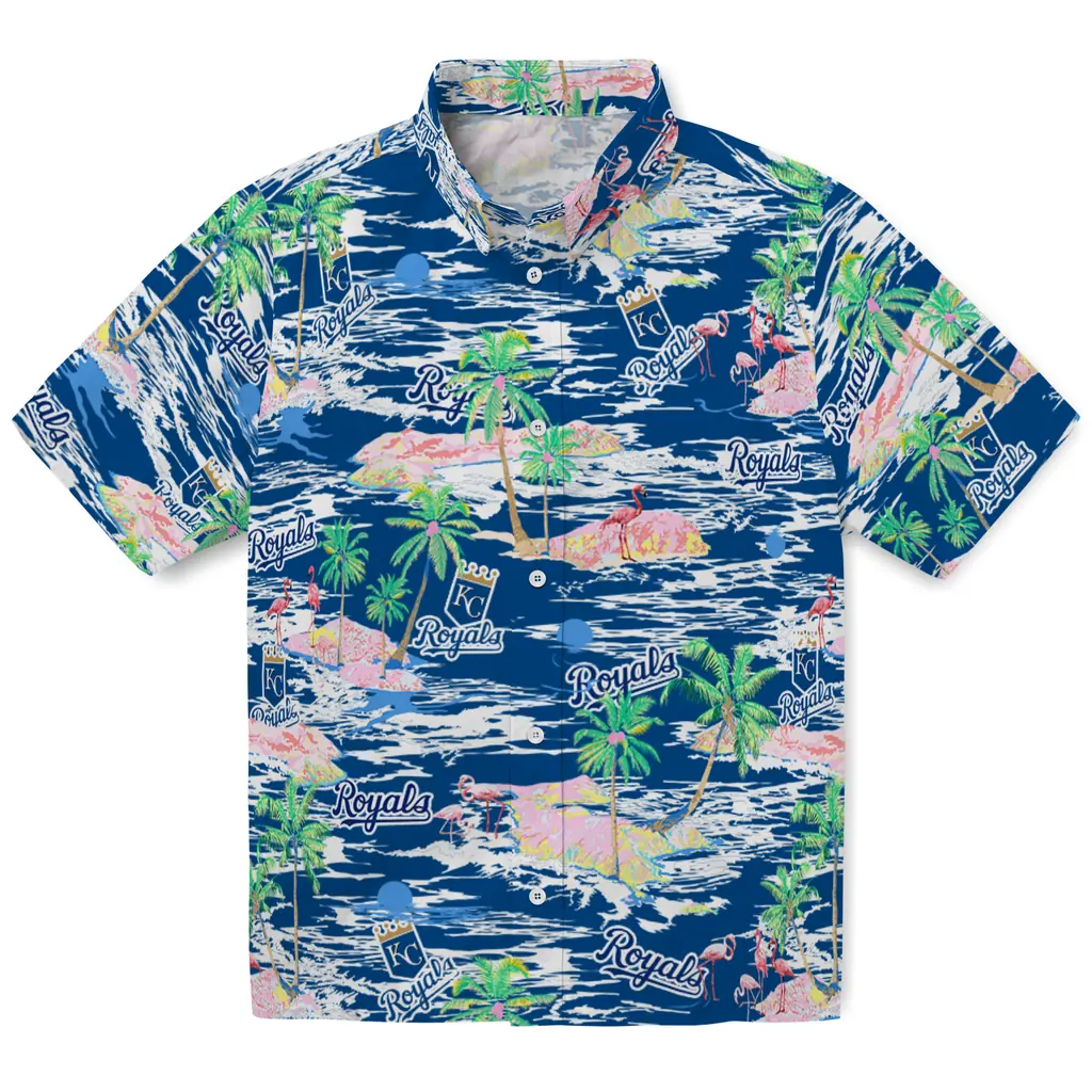 Kansas City Royals Hawaiian Shirt - Hawaii Island kansas city royals flamingo retreat royal blue hawaiian shirts best selling
