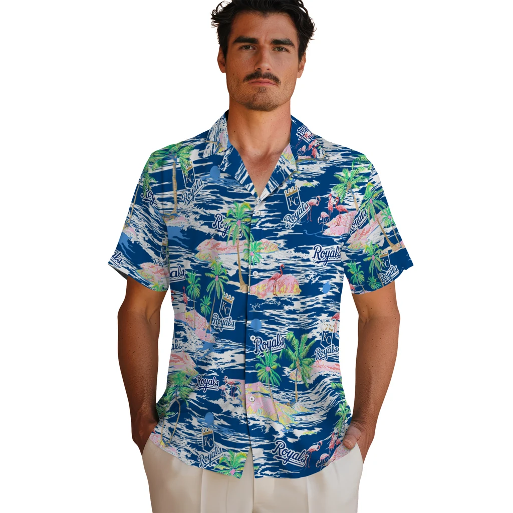 Kansas City Royals Hawaiian Shirt - Hawaii Island kansas city royals flamingo retreat royal blue hawaiian shirts fashion forward