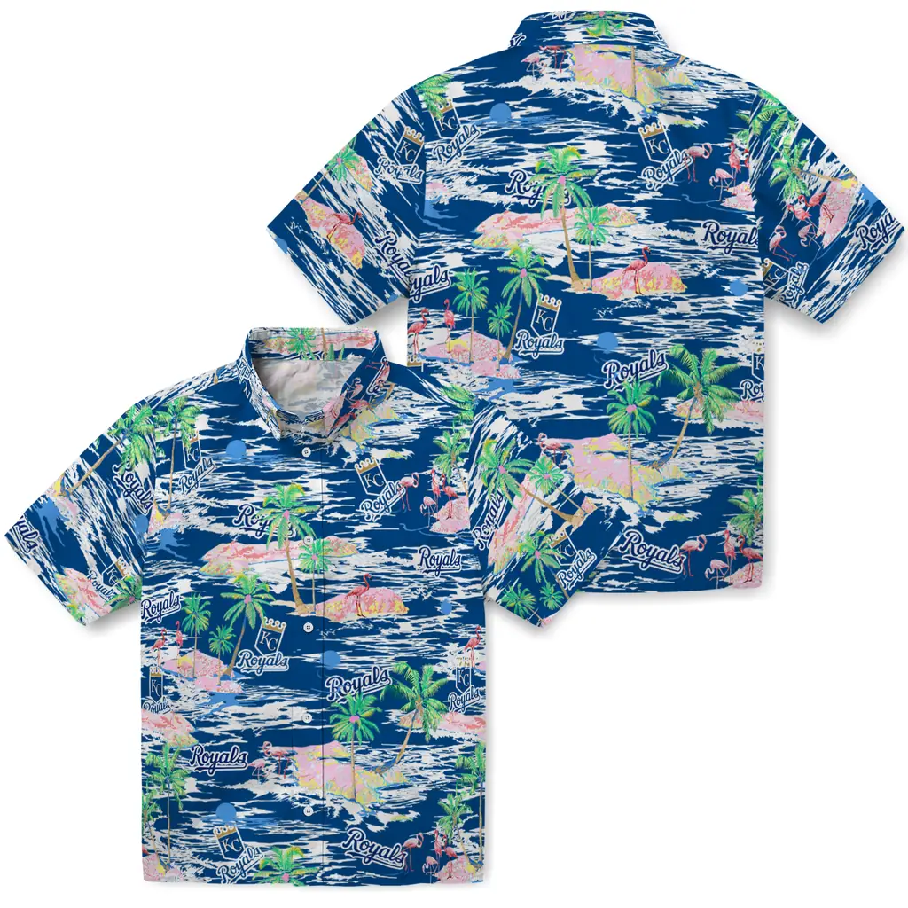 Kansas City Royals Hawaiian Shirt - Hawaii Island kansas city royals flamingo retreat royal blue hawaiian shirts high quality