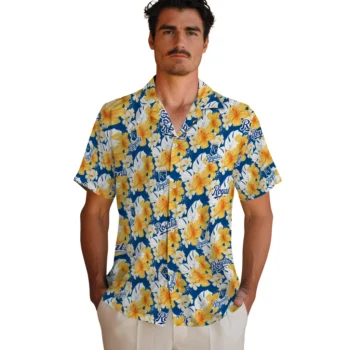 kansas city royals hibiscus tropics royal blue yellow hawaiian shirts fashion forward