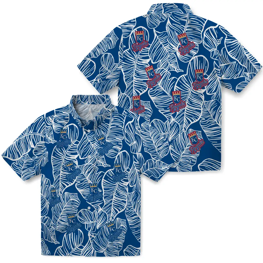 Kansas City Royals Hawaiian Shirt - Leaf Outline kansas city royals leaf outline royal blue hawaiian shirts high quality
