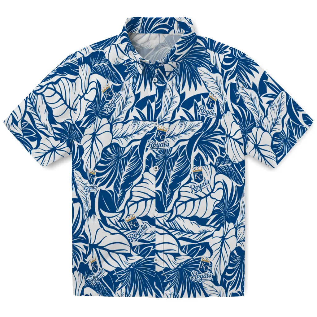 Kansas City Royals Hawaiian Shirt - Monstera Layer kansas city royals monstera layer royal blue hawaiian shirts best selling