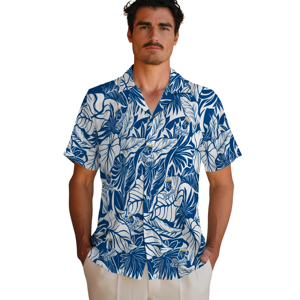 Kansas City Royals Hawaiian Shirt - Monstera Layer kansas city royals monstera layer royal blue hawaiian shirts fashion forward