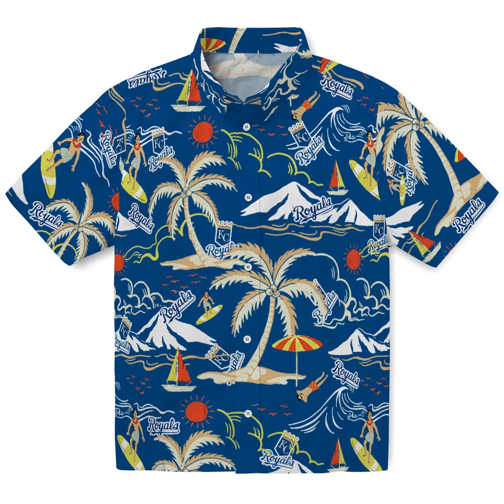 Kansas City Royals Hawaiian Shirt - Palm Tree Island kansas city royals palm tree island royal blue hawaiian shirts best selling