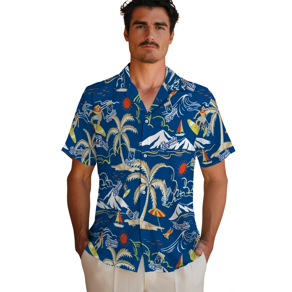 Kansas City Royals Hawaiian Shirt - Palm Tree Island kansas city royals palm tree island royal blue hawaiian shirts fashion forward