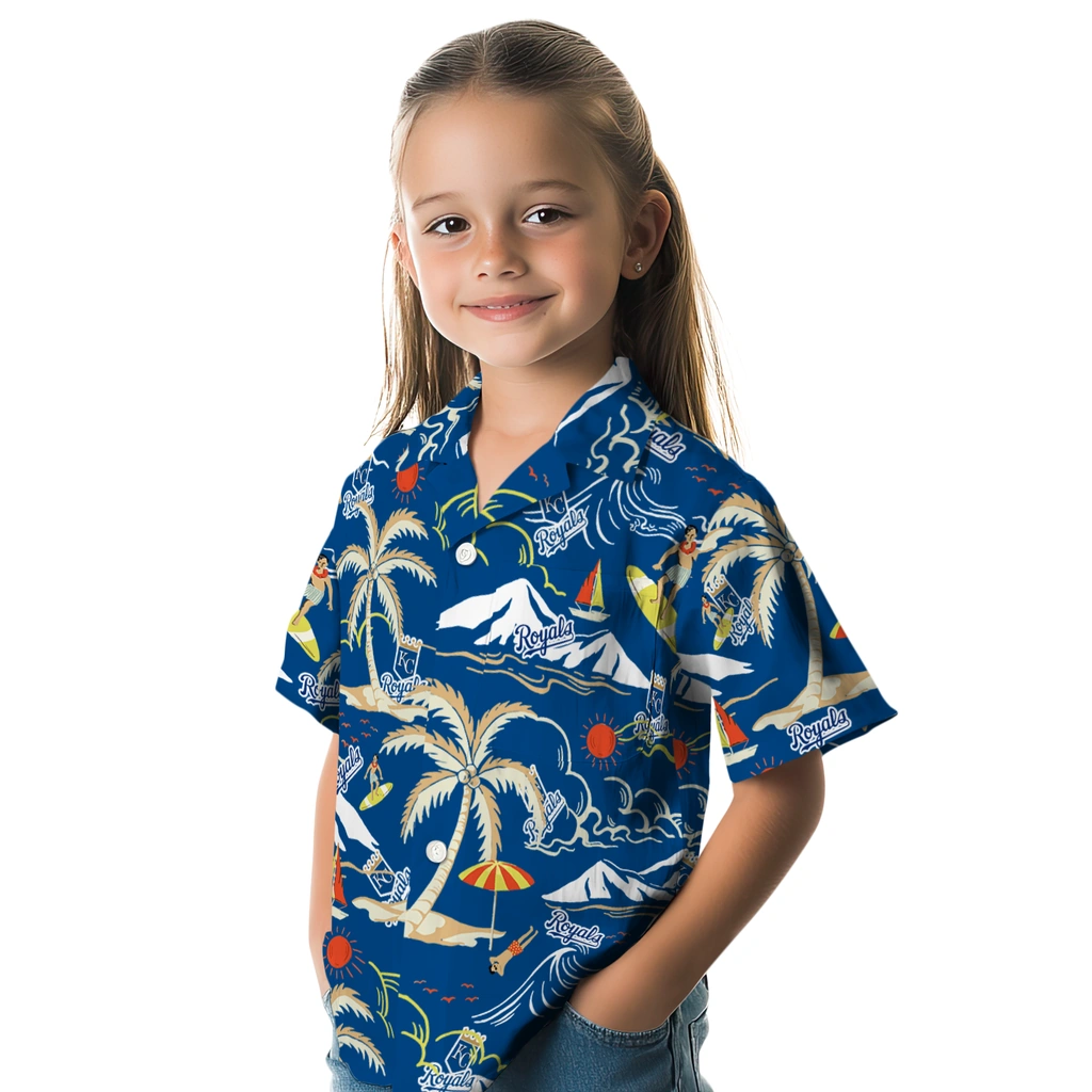 Kansas City Royals Hawaiian Shirt - Palm Tree Island kansas city royals palm tree island royal blue hawaiian shirts premium grade