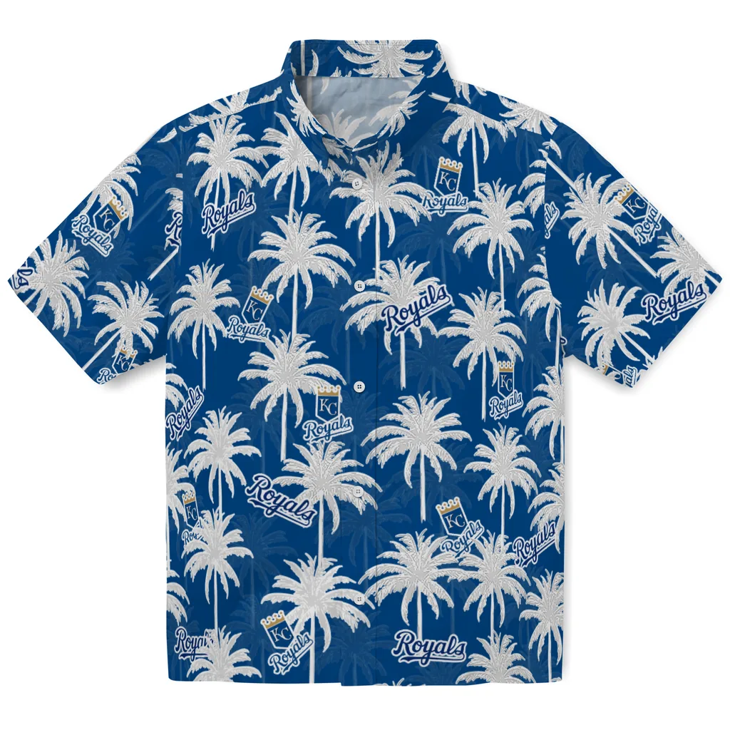 Kansas City Royals Hawaiian Shirt - Palm Tree Motif kansas city royals palm grove royal blue hawaiian shirts best selling