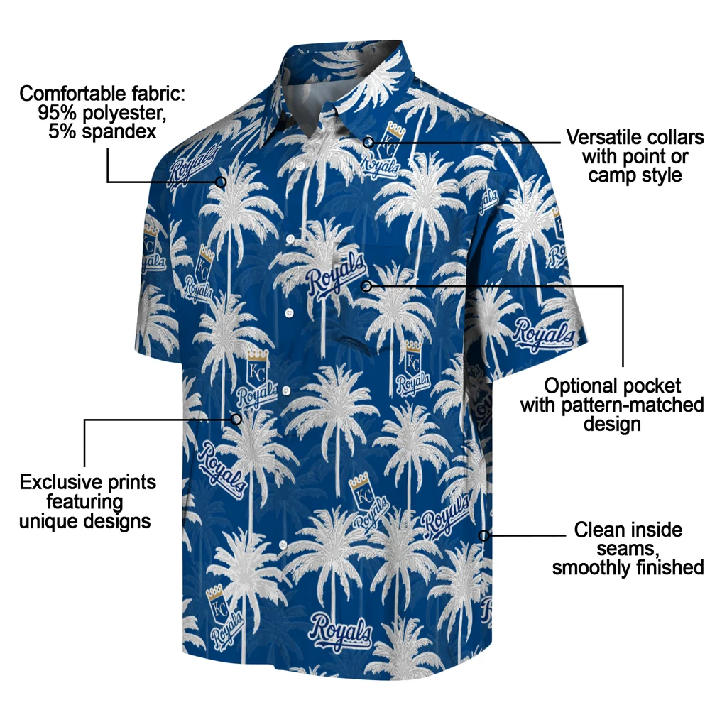 Kansas City Royals Hawaiian Shirt - Palm Tree Motif kansas city royals palm grove royal blue hawaiian shirts new arrival