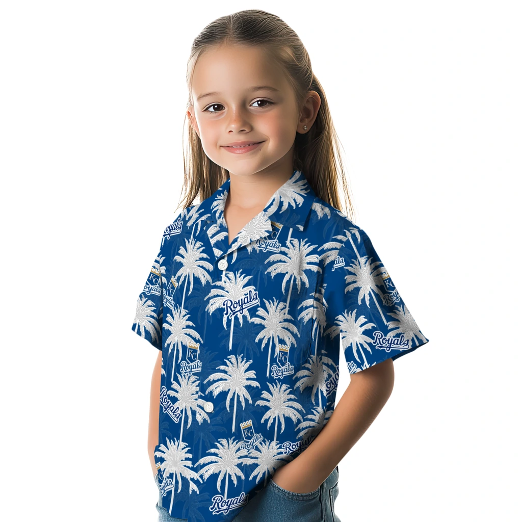 Kansas City Royals Hawaiian Shirt - Palm Tree Motif kansas city royals palm grove royal blue hawaiian shirts premium grade