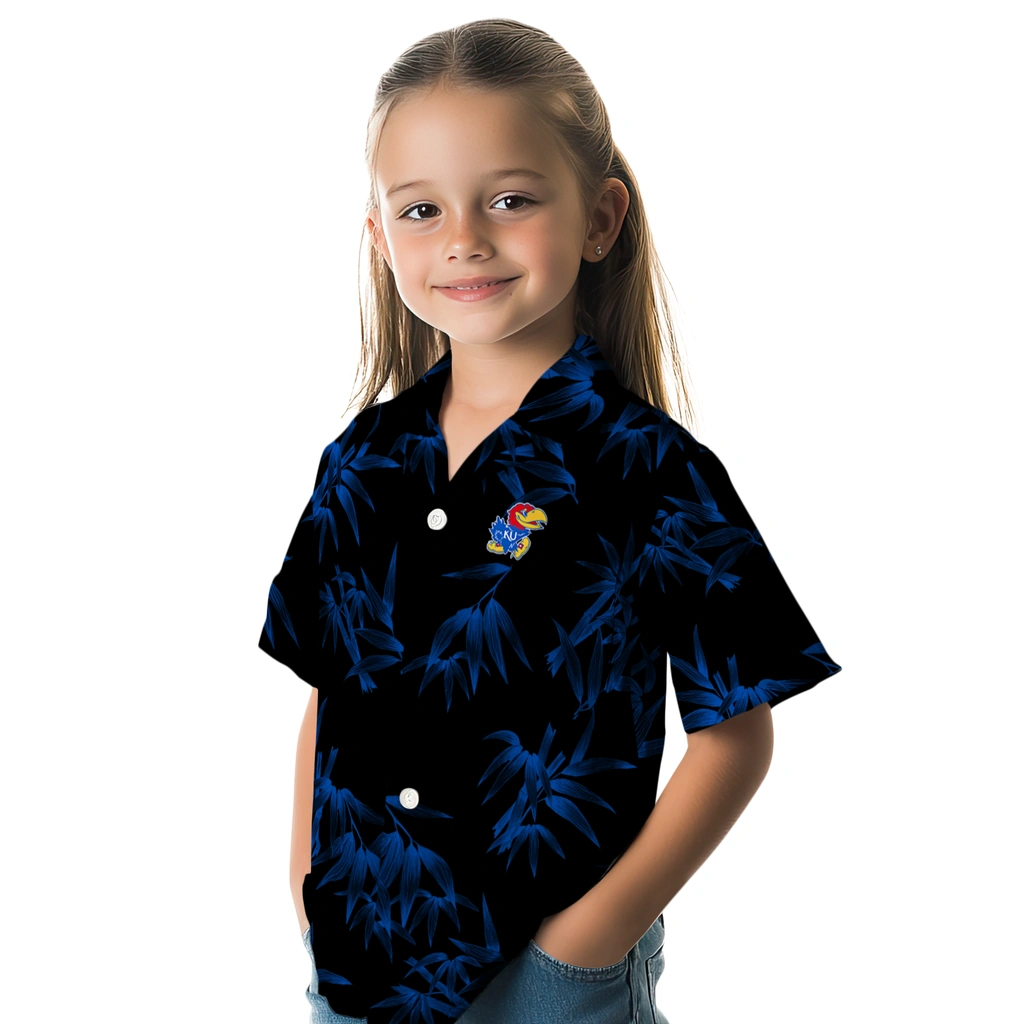 Kansas Jayhawks Hawaiian Shirt - Bamboo Branches kansas jayhawks bamboo branches blue black hawaiian shirts premium grade