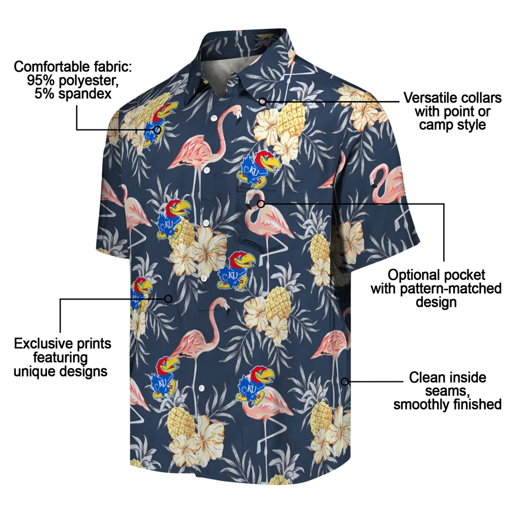 Kansas Jayhawks Hawaiian Shirt - Flamingo Hibiscus kansas jayhawks flamingo hibiscus navy hawaiian shirts new arrival