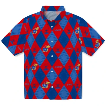 kansas jayhawks balloon plaid blue hawaiian shirts best selling