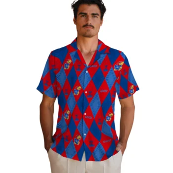 kansas jayhawks balloon plaid blue hawaiian shirts fashion forward