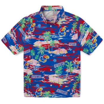 kansas jayhawks flamingo retreat blue hawaiian shirts best selling