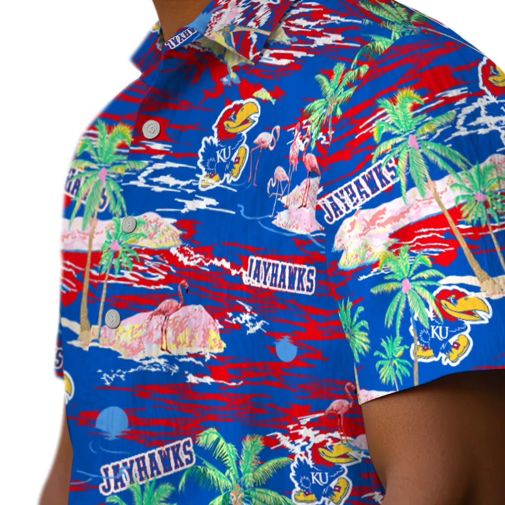 Kansas Jayhawks Hawaiian Shirt - Hawaii Island kansas jayhawks flamingo retreat blue hawaiian shirts trendy