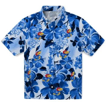 kansas jayhawks hibiscus arrangement blue hawaiian shirts best selling