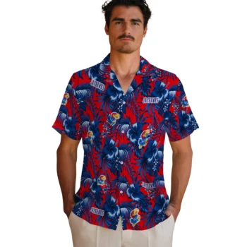 kansas jayhawks hibiscus exotic blue hawaiian shirts fashion forward