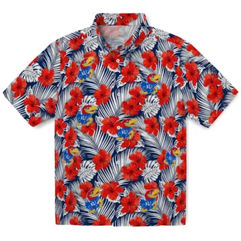 kansas jayhawks hibiscus fiesta red royal blue hawaiian shirts best selling