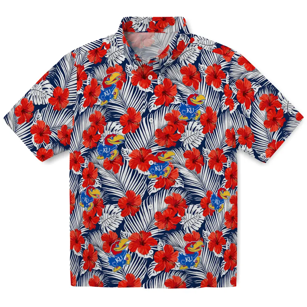 Kansas Jayhawks Hawaiian Shirt - Hibiscus Fiesta kansas jayhawks hibiscus fiesta red royal blue hawaiian shirts best selling