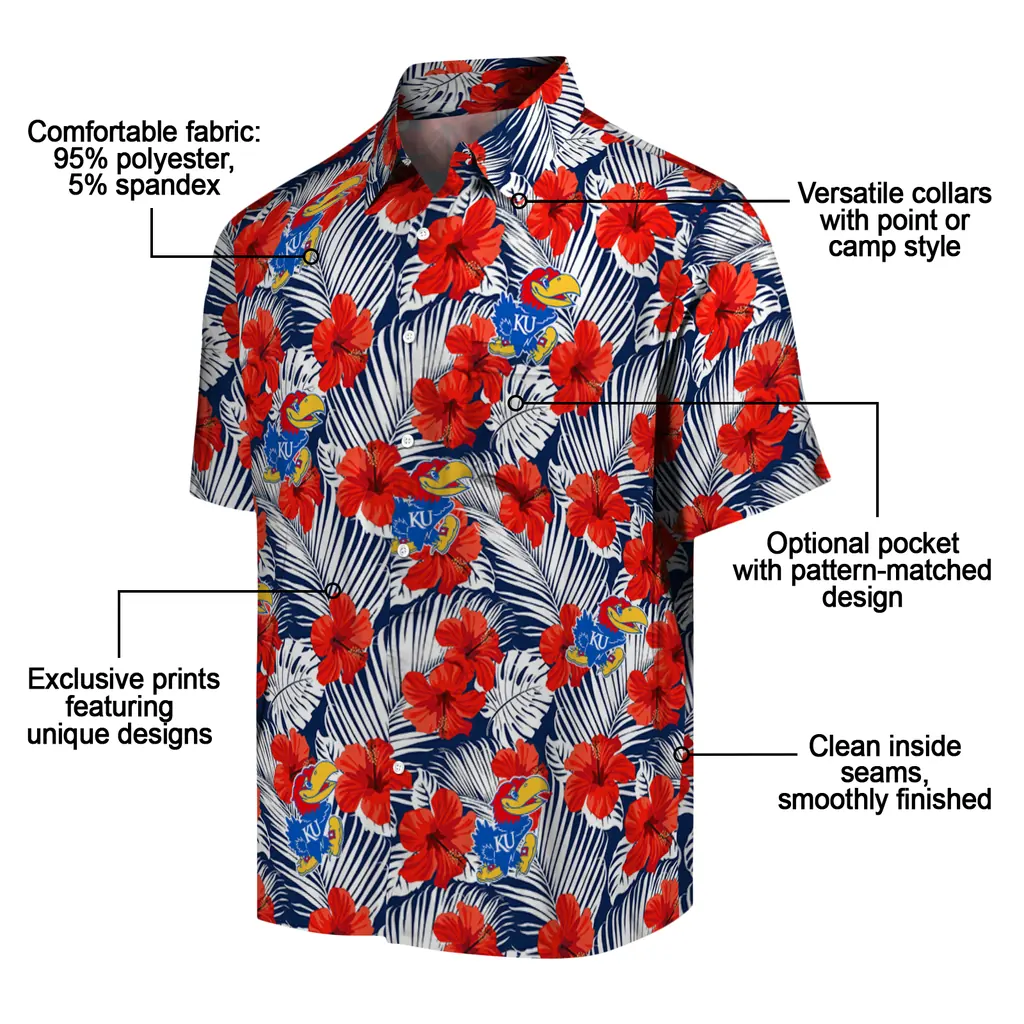 Kansas Jayhawks Hawaiian Shirt - Hibiscus Fiesta kansas jayhawks hibiscus fiesta red royal blue hawaiian shirts new arrival