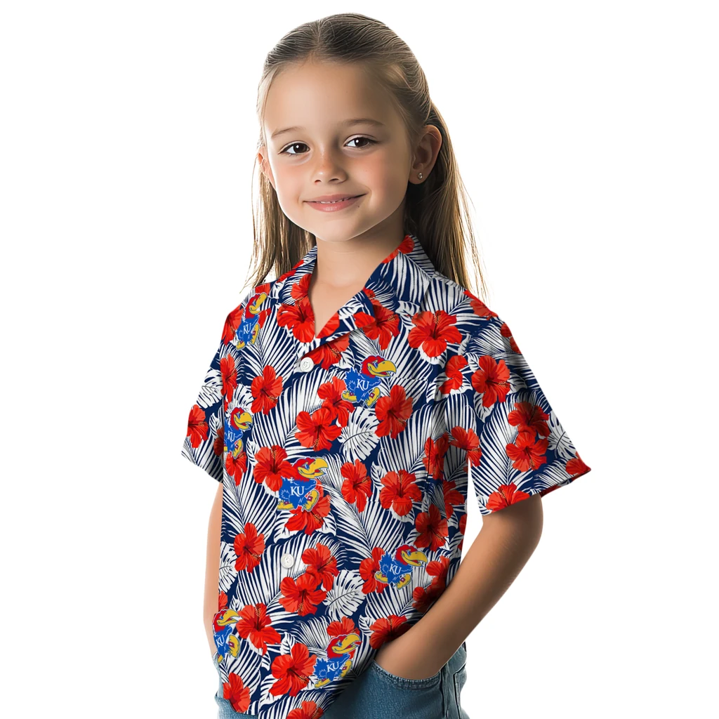 Kansas Jayhawks Hawaiian Shirt - Hibiscus Fiesta kansas jayhawks hibiscus fiesta red royal blue hawaiian shirts premium grade
