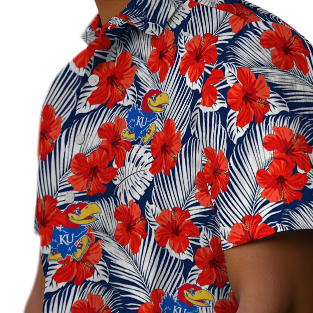 Kansas Jayhawks Hawaiian Shirt - Hibiscus Fiesta kansas jayhawks hibiscus fiesta red royal blue hawaiian shirts trendy