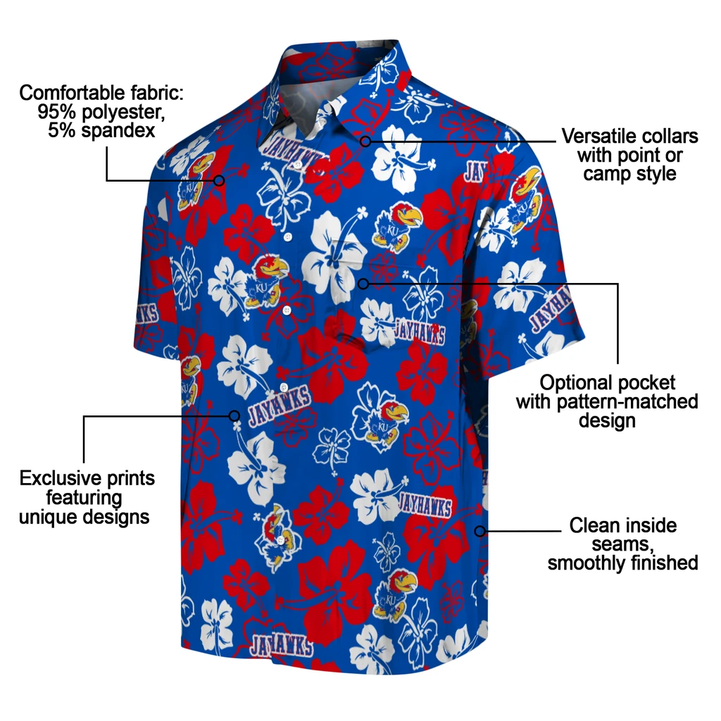 Kansas Jayhawks Hawaiian Shirt - Hibiscus Flower Design kansas jayhawks hibiscus bloom blue hawaiian shirts new arrival
