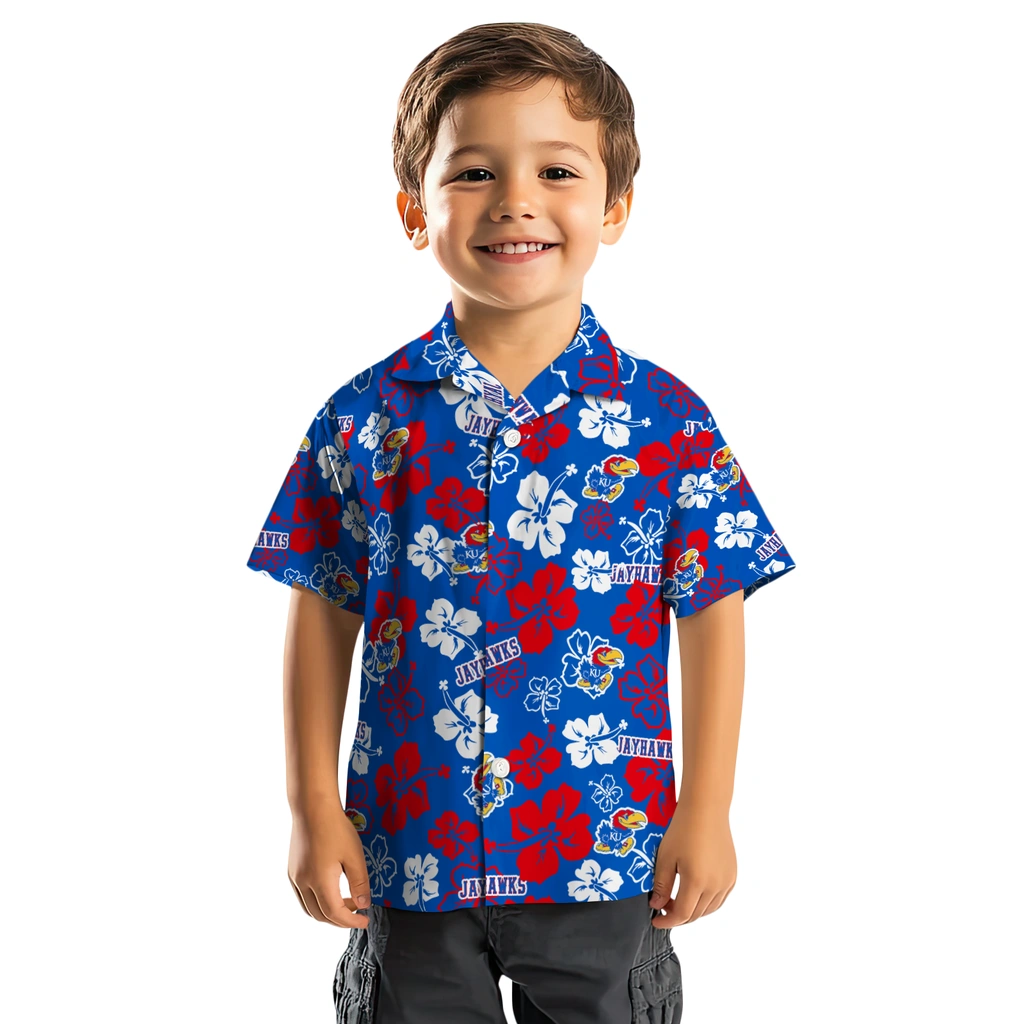 Kansas Jayhawks Hawaiian Shirt - Hibiscus Flower Design kansas jayhawks hibiscus bloom blue hawaiian shirts top rated